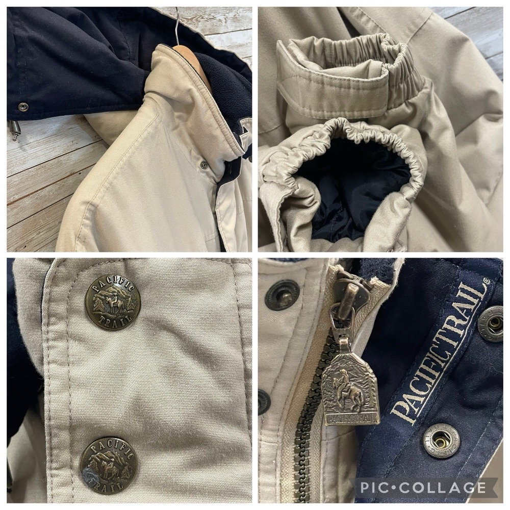 Vintage Pacific Trail Mens XL Coat Rain Jacket Beige Full‎ Zip Fleece Lined Hood - Picture 6 of 16